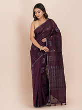 KAVVYA WINE HANDLOOM LINEN SAREE